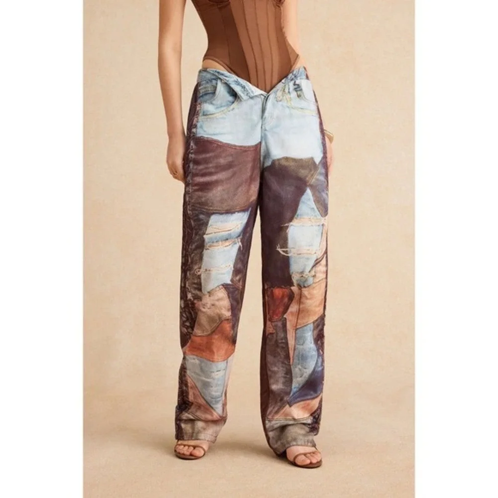 Micas‎ Wide-leg pants with buttons and color blocking size M